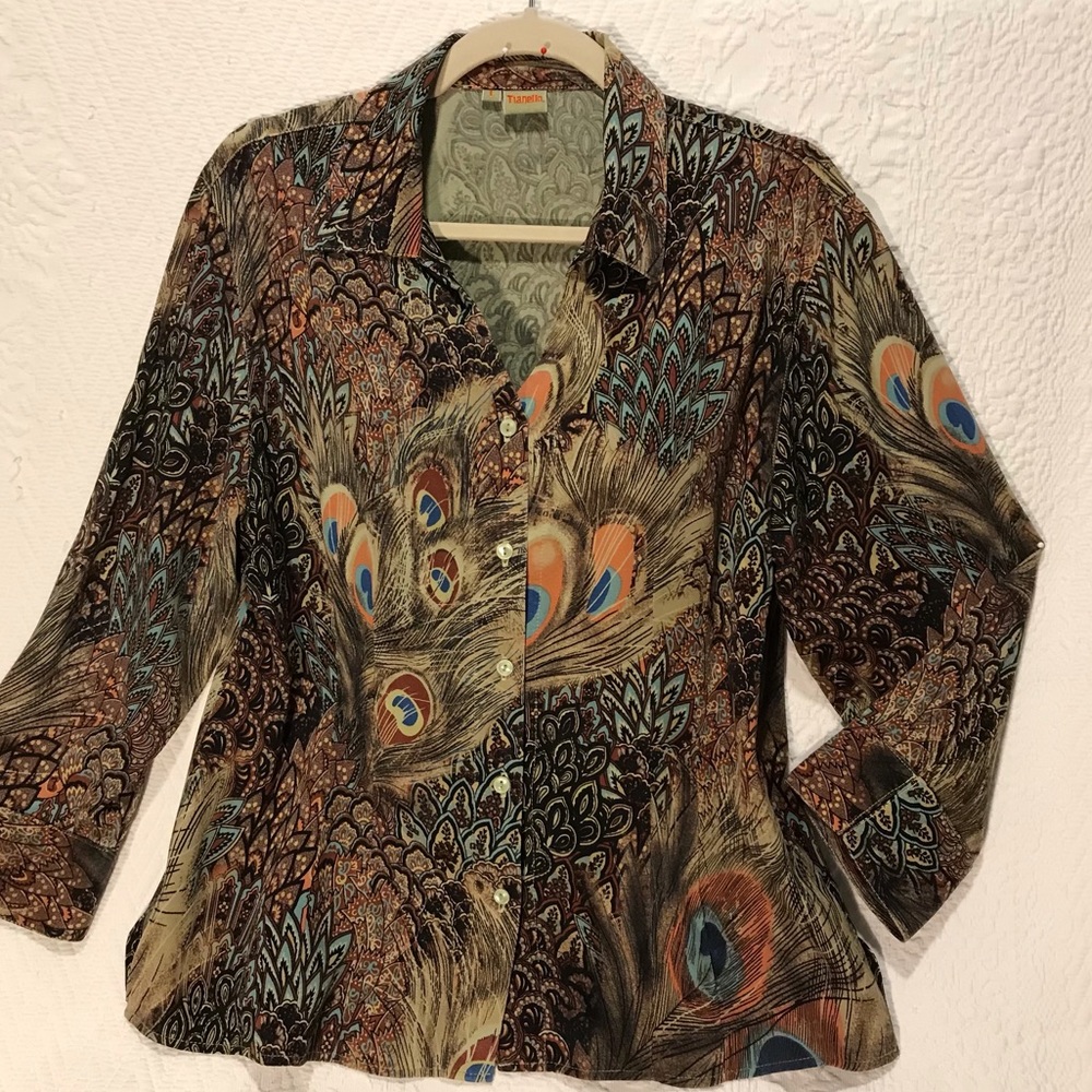 CLOSING MY CLOSET 5/24 Tianello tencel/rayon peacock feather Blouse